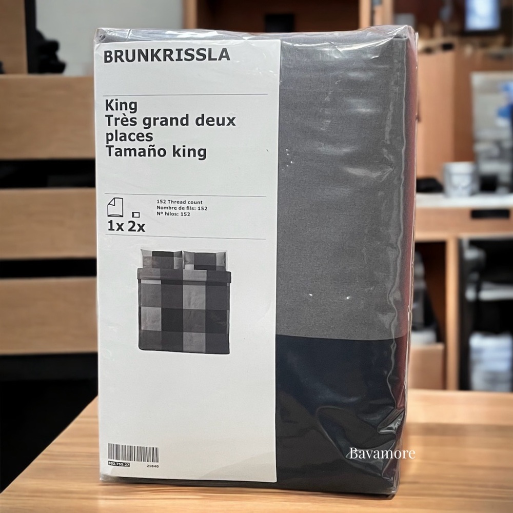 IKEA BRUNKRISSLA Duvet cover and pillowcase(s), Set Black, King, Cotton NEW - Picture 8 of 8